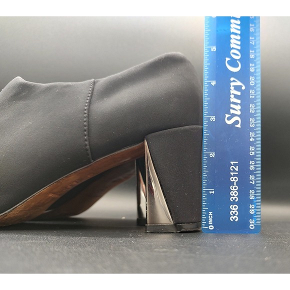 Donald J Pliner Black Stretch Fabric Square Toe Ankle Booties Silver Heel 8N - Picture 3 of 9